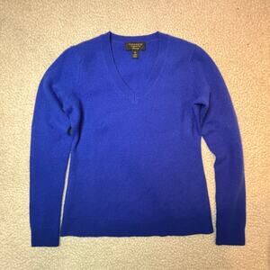 Charter Club Luxury Sweater Womens PP Petite Blue 100% Cashmere V-Neck Knit